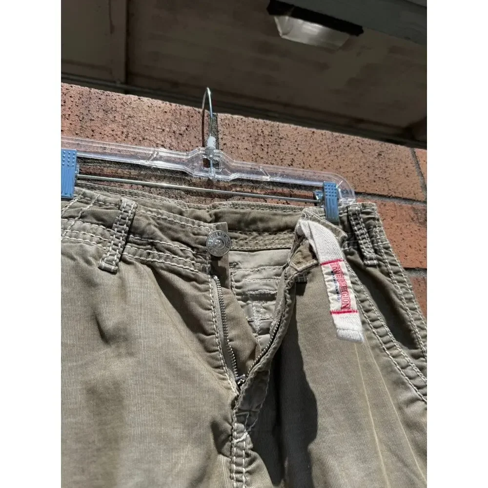 Y2K True Religion Vintage Olive Green Anthony Corduroy Cutoff Cargo Shorts Super